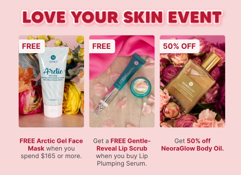 Love your skin event. Featuring Neora’s Collagen Sheet Mask, Gentle-Reveal Lib Scrub and NeoraGlow Body Oil.